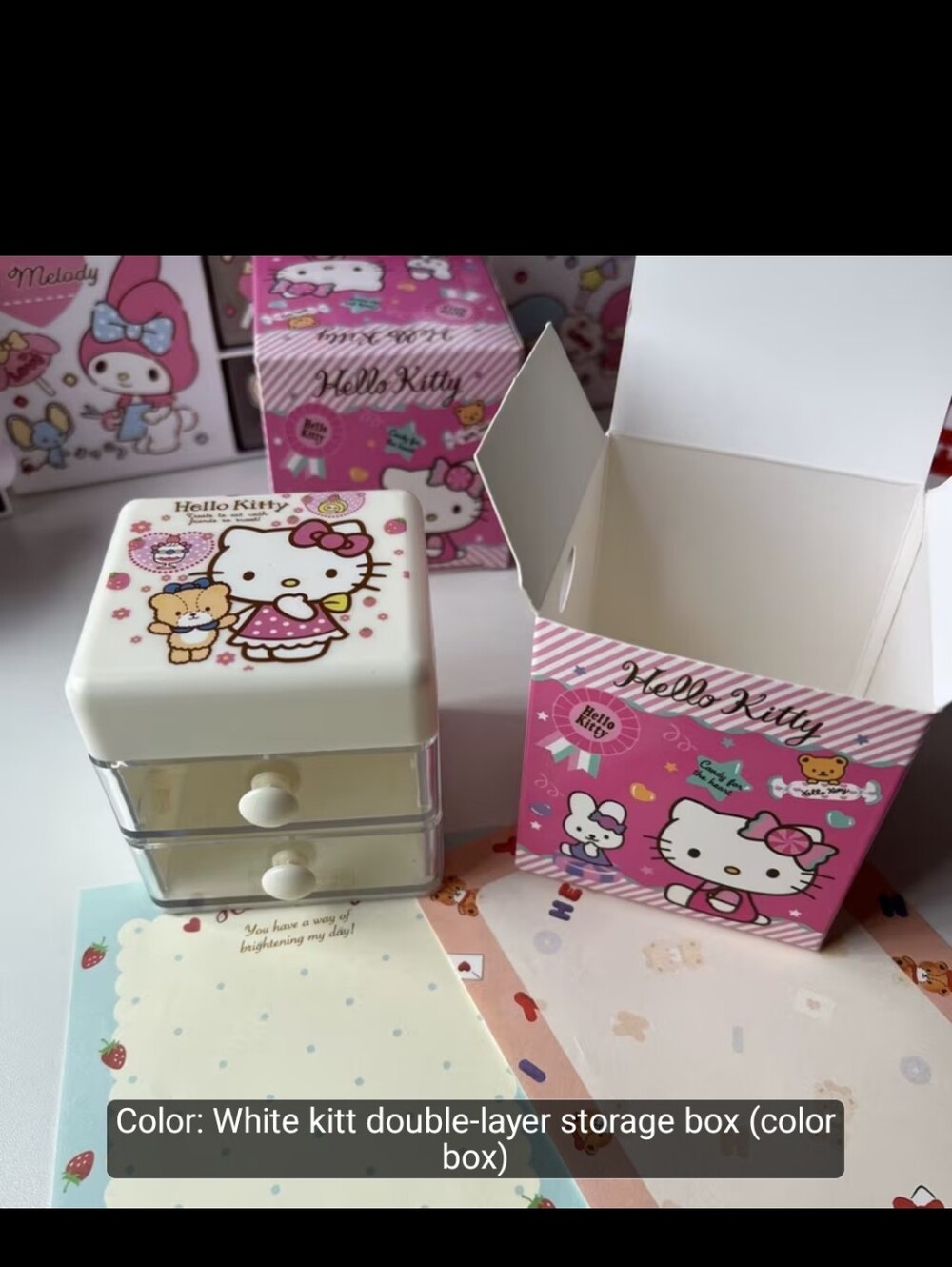 Hello Kitty Pink & White Cute Two-Tier Drawer Organizer